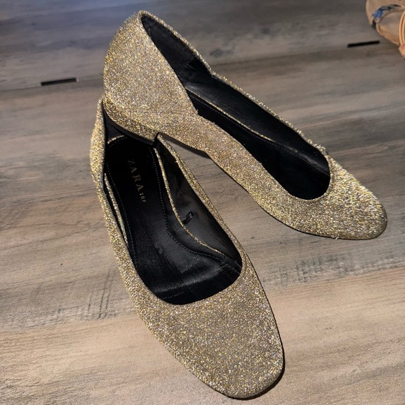 Zara Gold Glitter Flats Loafers - Picture 2 of 8